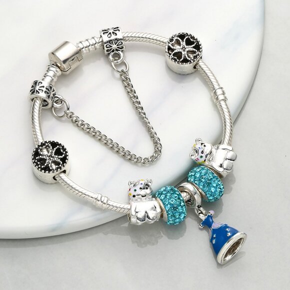 Blue princess dress bracelet with large perforated alloy beads - Picture 2 of 5